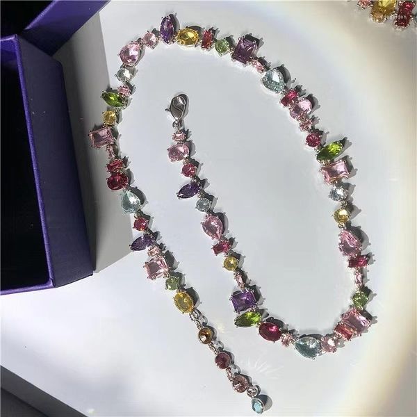 Chaînes chérie couleur bonbon cristal CZ collier lumière luxe haute qualité amour arc-en-ciel collier chaîne Bracelet pour les femmes