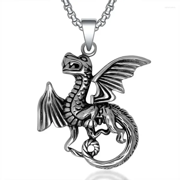 Chains Sword Dark Dragon Fighter Pendant Collier Titanium Steel Punk Fashion Accessoires