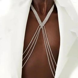 Cadenas Borla en forma de V Collar grueso Joyería llamativa Moda Rhinestone Cadena en el pecho Arnés superior Cintura Accesorios para el vientre para mujeres