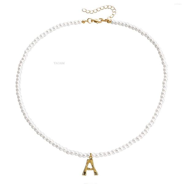 Chaînes TAUAM Collier de perles de perles simulées pour femmes DIY Golden English Alphabet Lettre Initiale Colliers Colliers Femme Bijoux Cadeau