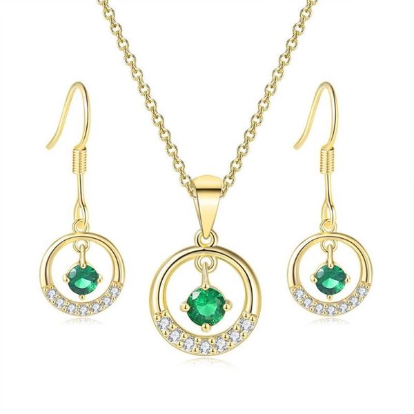 Cadenas TENGTENGFIT Cubic Zirconia Colgante Amarillo Chapado en oro Collar Pendientes Verde Simulado Esmeralda Joyería de moda Conjuntos 205s