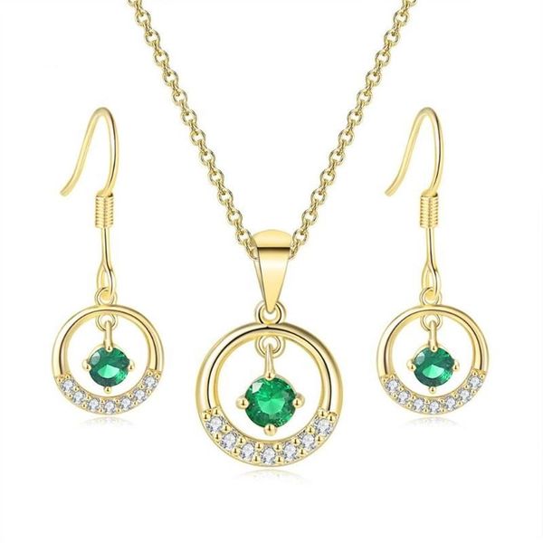 Cadenas TENGTENGFIT Cubic Zirconia Colgante Amarillo Chapado en oro Collar Pendientes Verde Simulado Esmeralda Joyería de moda Conjuntos 2616