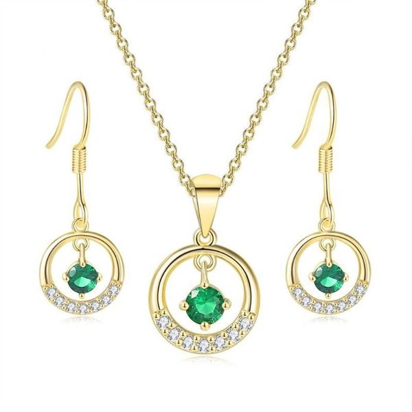 Cadenas TENGTENGFIT Cubic Zirconia Colgante Amarillo Chapado en oro Collar Pendientes Verde Simulado Esmeralda Joyería de moda Conjuntos 2771