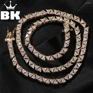 Kettingen The Bling King 5mm Dubbele driehoekige Cut Link Tennis Chain ketting voor mannen Women 18K Real Gold Plated Iced Out Cubic Zirconia