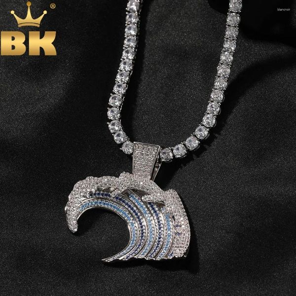 Chaines Le collier pendentif Bling Blue Zircon Wave Wave Iced Out Shiny Cubic Zirconia Hiphop Bijoux Gift Men and Women