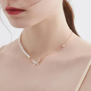 Chaînes Le papillon est et collier de perles d'eau douce pour les femmes Corée Simple Tempérament Clavicule Chaîne Mode