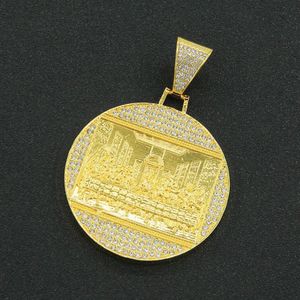 Chaines The Last Supper Big Pendant Collier Iced Out Bling Zircon Gold Color Jesus for Men Hip Hop Charm bijoux Gift250Z