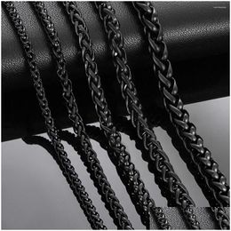 Chaînes Épaisseur M / 4 mm / 5 mm / 6 mm / 7 mm Couleur noire Blé tressé Collier en acier inoxydable Lien Classique Chaîne de bordure pour hommes Femmes Bijoux D Dhoc2