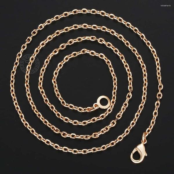 Chaînes Collier mince pour femmes fille 585 couleur or rose Rolo câble chaîne chaîne bijoux élégants 50cm 2mm goutte DCN14A