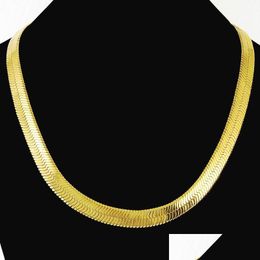 Chaînes Mince Doux Chevrons Chaîne Collier Or Pur Couleur 18K Jaune Plaqué Punk Hip Hop Bijoux Pour Hommes Garçons 10Mm 24 Drop Delivery Dh3O8