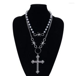 Chaînes Thorn Clavicle Chain Pearl-Cross-Pendant Choker Statement Necklace Festival
