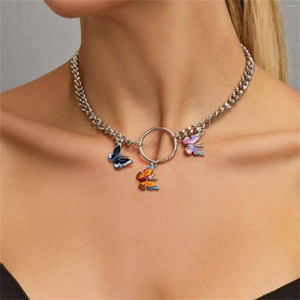 Cadenas tres colores mariposa collar Y2K moda mujer joyería damas colgante regalo cadena gruesa