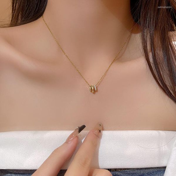 Chaînes Trois anneaux Cercle Cou Chaîne Pendentif Collier Pour Femmes All-match Tempérament Collier En Gros Accessoires Pour Femmes Sautoirs Fine