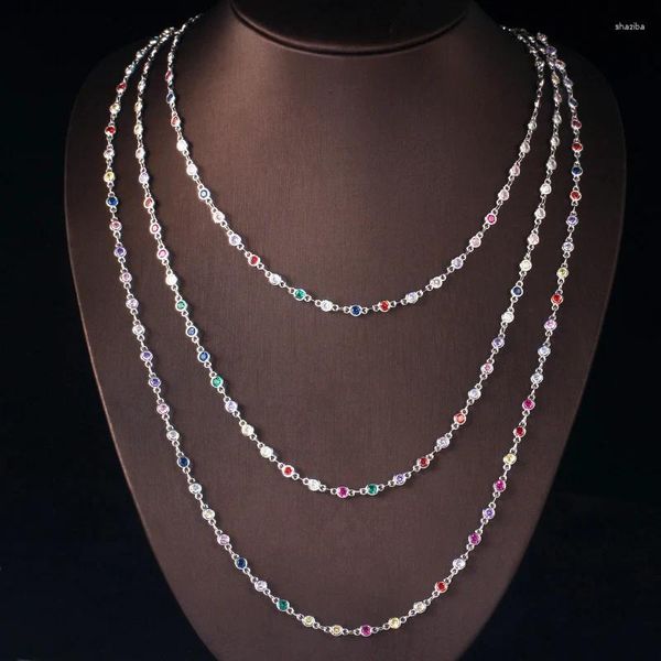 Chains Three Graces Fashion Multicolor Cumbic Zirconia Silver Color Chain Collier pour femmes Bijoux de costume de fête de Dubaï à la mode PN178