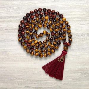 Chaînes Oeil de Tigre Collier Mala Perles Prière 108 Gland Om Bijoux Protection Gemston Yoga Pendentif Colliers