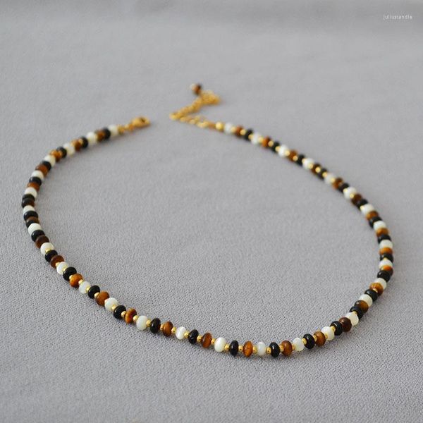 Chaines Tiger Eye Mother of Pearl Black Onyx Splicing Beads Elegant Vintage Collier Bracelet Femelle 2023