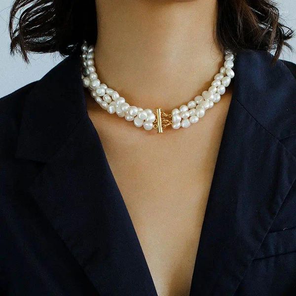 Chaînes Timeless Wonder Fancy Geo Natural Pearl Collier pour femmes Designer Bijoux Party Coréen Rare Cadeau Tendance Japon Polyvalent 5462