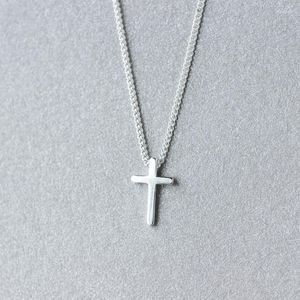 Chaînes (Tinny CROSS) Réel. Collier avec pendentif en argent Sterling 925, croix polie, Religion, Crucifix, bijoux à breloques, GTLX1255