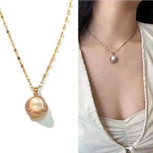 Cadenas Collar de perlas de acero de titanio Colgante femenino Gargantilla de mujer Cadena de oro rosa Joyería El mejor regalo