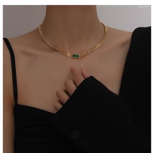 Ketens titanium met 14k gouden groene stenen ketting ketting dames stalen stalen sieraden feestontwerper t show landingsbaan jurk Japan Koreaans