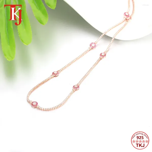 Cadenas TKJ Collar de corazón Cadena larga 925 Plata esterlina Cubic Zirconia Moda para encanto Mujer Regalo de cumpleaños