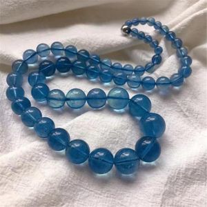 Chaînes Top naturel bleu aigue-marine collier pour femme dame homme amour cadeau guérison cristal Reiki perles longs bijoux 6-6-15mm