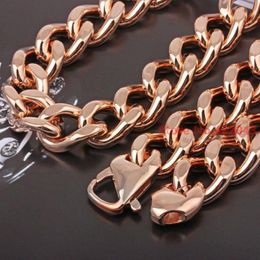 Chaînes Top Qualité Cool Cadeau 15mm Mens Curb Chaîne Cubaine Rose Or Collier En Acier Inoxydable Bijoux Artificiel Poli 7 "-40" Opti