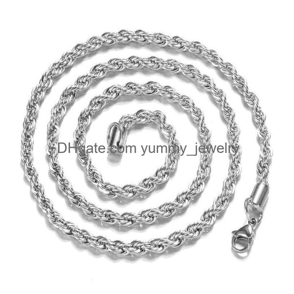 Chaînes Top qualité M 925 Sterling Sier chaînes de corde torsadées 16-30 pouces collier pour femmes hommes mode bijoux de bricolage en BK livraison directe Dhwi2