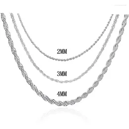 Chaînes Top vente véritable pur 925 collier en argent sterling chaîne de bijoux pour hommes femmes 2mm 3mm 4mm largeur corde torsadée avec fermoirs à homard