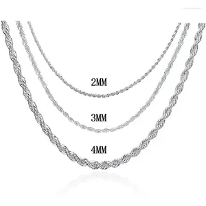 Chaînes Top vente véritable pur 925 collier en argent sterling chaîne de bijoux pour hommes femmes 2mm 3mm 4mm largeur corde torsadée avec fermoirs à homard