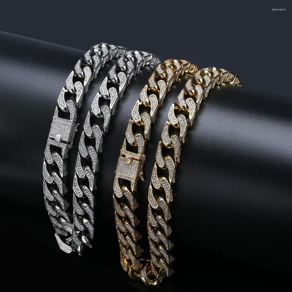 Cadenas TOPGRILLZ 16 mm de ancho Pesado Cadena helada hacia fuera Zircon Square Hombres Collar de enlace cubano Gargantilla de cobre Bling HipHop Joyería