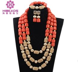 Chaînes traditionnelles de mariage nigérian Perles de corail bijoux africain de mariage de mariage de mariage collier ensemble ABK55187113