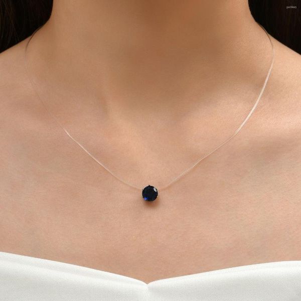 Chaînes Transparent poisson ligne Zircon collier bleu exquis bijoux cadeau pour les filles anniversaire mariage Banquet porter