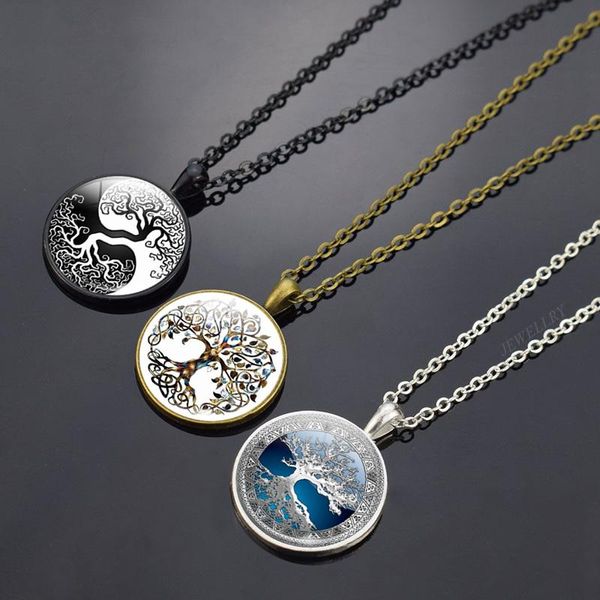 Chaînes arbre de vie collier Art Po verre Cabochon bijoux Vintage pendentif colliers femmes fête mode cadeaux chaînes