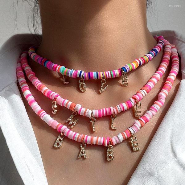 Chaînes Tendance Cristal Lettre Nom Doux Argile Coloré Perlé Collier Bijoux DIY 26 Initiales Polymère Perles Ras Du Cou Colliar Femmes