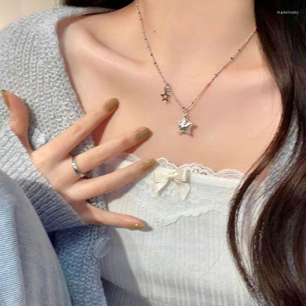 Cadenas tendencia pentagrama cristal cuarzo ópalo estrella colgante collar para mujer moda clavícula péndulo Y2K accesorios de joyería regalo