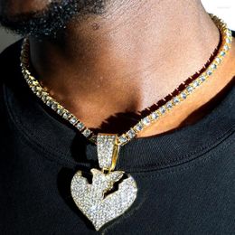 Chaînes à la mode Bling coeur brisé pendentif en cristal collier pour hommes femmes Hip Hop pavé strass Tennis chaîne déclaration bijoux