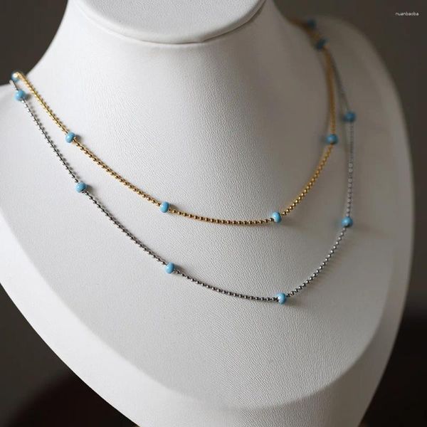 Chaînes à la mode bleu huile gouttelette chaîne collier pour femmes couleur or en acier inoxydable collier étanche cou bijoux cadeau de gala