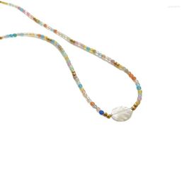 Chaînes à la mode bohème plume pendentif collier pour femmes coloré perle cristal breloques clavicule chaîne Chokers bijoux faits à la main