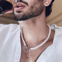 Chaînes à la mode classique collier de perles d'imitation hommes à la main largeur 6 8 10mm fermoir à bascule perlé pour bijoux cadeaux chaînes 315m