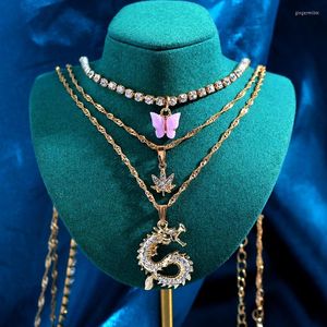 Chaînes à la mode Dragon Animal cristal pendentif collier pour femmes multicouche papillon strass tour de cou 2023 Design bijoux
