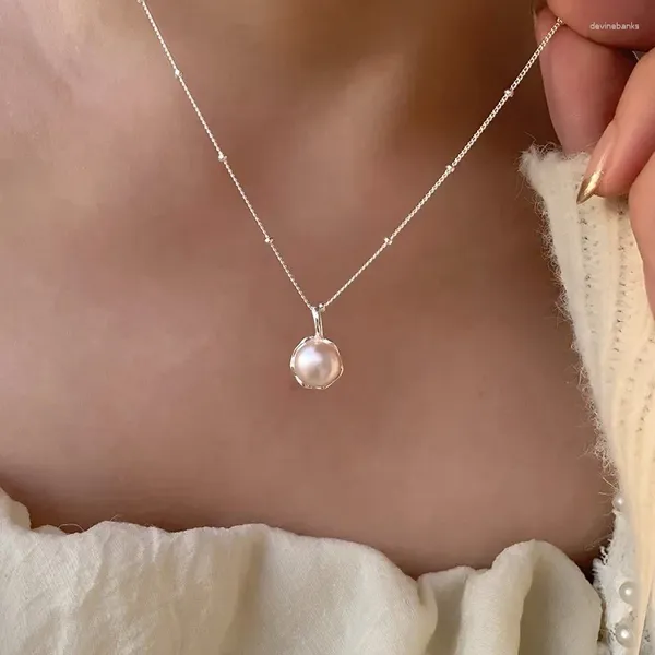 Chaînes à la mode 925 argent perle simple élégant mince chaîne pendentif collier pour femmes fille bijoux dropship en gros