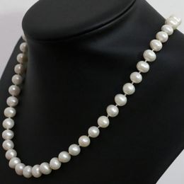 Chaînes à la mode d'eau douce culture perle blanche environ collier de perles rondes naturelles 7-8 8-9mm élégant bijoux fins 18 pouces B1462