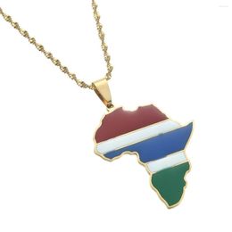 Chaînes Tendy Gold Color Email Map African Map Gmabia Flag Pendants Colliers For Women Men Girls Fashion Bijoux