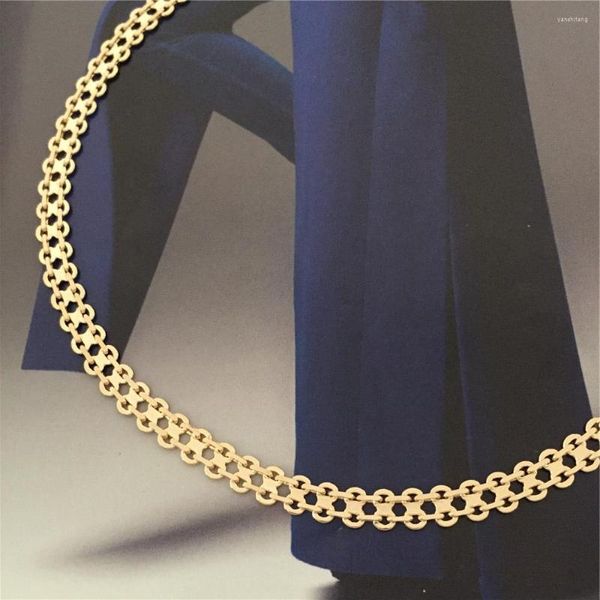 Cadenas Chapado en color dorado de moda 8 Collar de cadena ancha enlazada de dos líneas 16.5 pulgadas 6 mm de ancho Chunky Unique Modern Gorgeous Special Jewelry