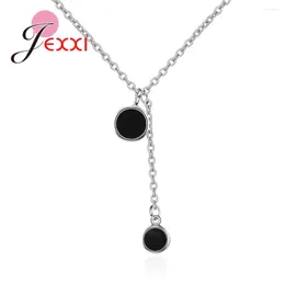 Chaînes Trendy Jeweley pour dames 925 Sterling Silver Pendentif Collier avec noir rond marque large collocation cadeau bureau