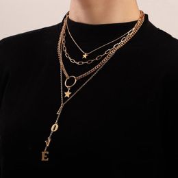 Chaînes à la mode multi-couche longue gland amour lettre pendentif collier pour femmes chandail chaîne Lariat Y forme lien bijoux