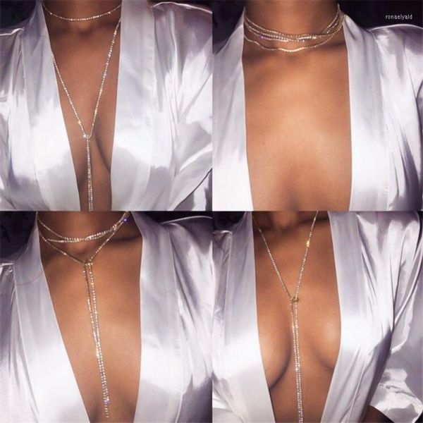 Chaînes à la mode Simple strass collier pour femmes carnaval Cocktail robe accessoires brillant corps bal bijoux décorations