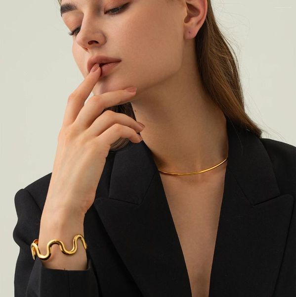 Cadenas de moda de acero inoxidable de 3 mm de diámetro de alambre collar abierto moda 18k chapado en oro joyería punk collar llamativo para mujeres regalo