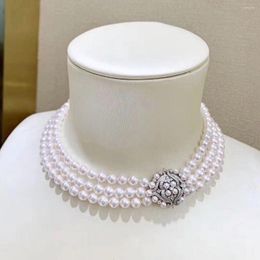 Chaînes Triple Brins 8-9mm Collier de perles blanches rondes des mers du Sud 17 "18" 19 "